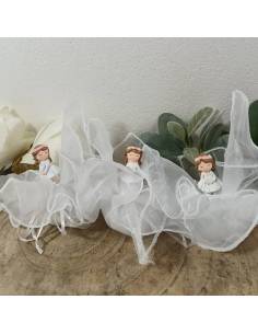Sacchettini portaconfetti bomboniere Comunione bimba statuine miste bimba corona floreale