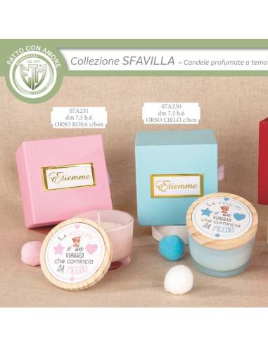 Candele profumate bomboniere Battesimo tappo orsetto con frase Collezione Sfavilla
