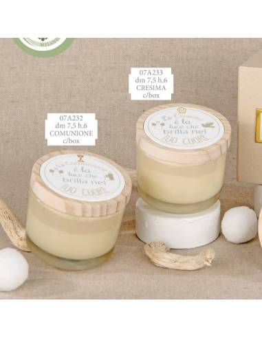 Bomboniere Comunione e Cresima candele profumate in vetro tappo con frasi Collezione Sfavilla