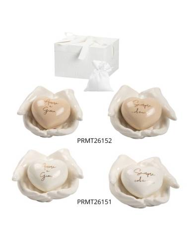 Bomboniere Harmony Matrimonio mani cuore in porcellana con frasi