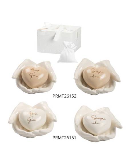 Bomboniere Harmony Matrimonio mani cuore in porcellana con frasi