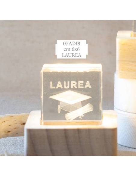 Bomboniere per Laurea cubi lampada led in cristallo Collezione Lampo