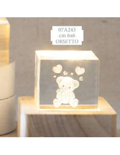 Bomboniere Battesimo lampade luci led cubi in cristallo orsetto Collezione Lampo