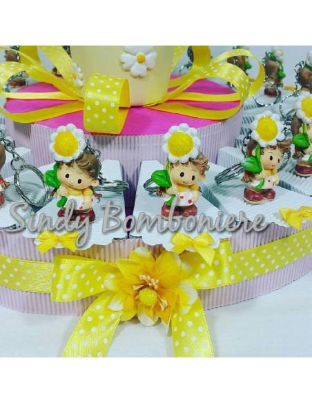 TORTA BOMBONIERA portachiavi bambina fiore NASCITA BATTESIMO COMPLEANNO COMUNIONE