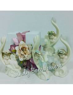 Bomboniere Angelo su foglia Porcellana per Battesimo Prima Comunione Cresima Angioletti