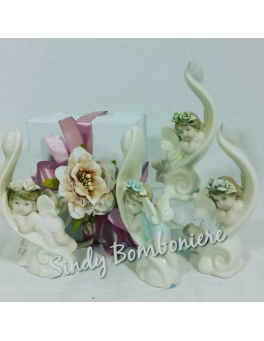 Bomboniere Angelo su foglia Porcellana per Battesimo Prima Comunione Cresima Angioletti