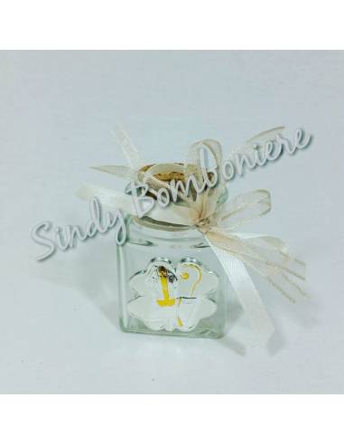 BOMBONIERE Cresima fai da te offerta icona laminato argento vasetto barattolo vetro 
