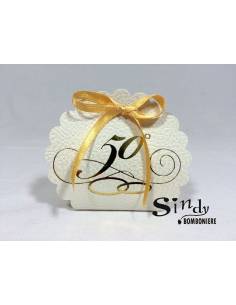 BOMBONIERE FAI DA TE  Portaconfetti in cartoncino Borsa Rotonda 50° anniversario matrimonio 2PEZZI 1€ 14548