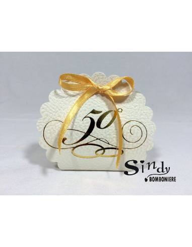 BOMBONIERE FAI DA TE  Portaconfetti in cartoncino Borsa Rotonda 50° anniversario matrimonio 2PEZZI 1€ 14548