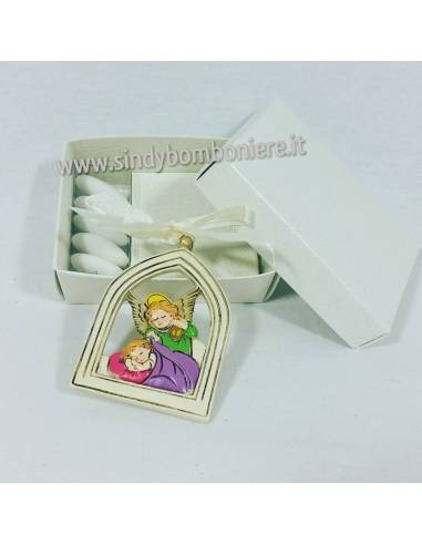 Bomboniere fai da te Appendino ANGELO e Bambino con cornice  con scatola e plexiglas senza confetti