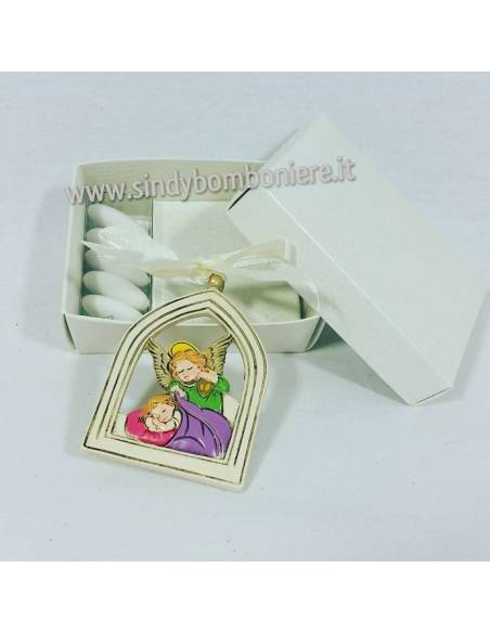 Bomboniere fai da te Appendino ANGELO e Bambino con cornice  con scatola e plexiglas senza confetti