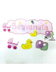 FESTONE "BENVENUTO" GHIRLANDA STRISCIONE ADDOBBO NASCITA BAMBINA