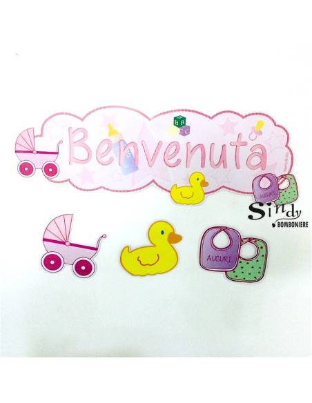 FESTONE "BENVENUTO" GHIRLANDA STRISCIONE ADDOBBO NASCITA BAMBINA