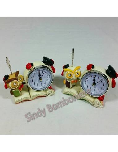 Bomboniera OROLOGIO Clip GUFO Laurea 2 Varianti LA142