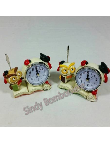 Bomboniera OROLOGIO Clip GUFO Laurea 2 Varianti LA142